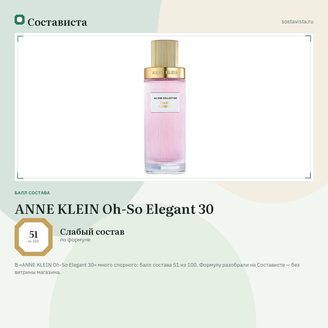 ANNE KLEIN Oh-So Elegant 30: балл состава 51 из 100 — Состависта