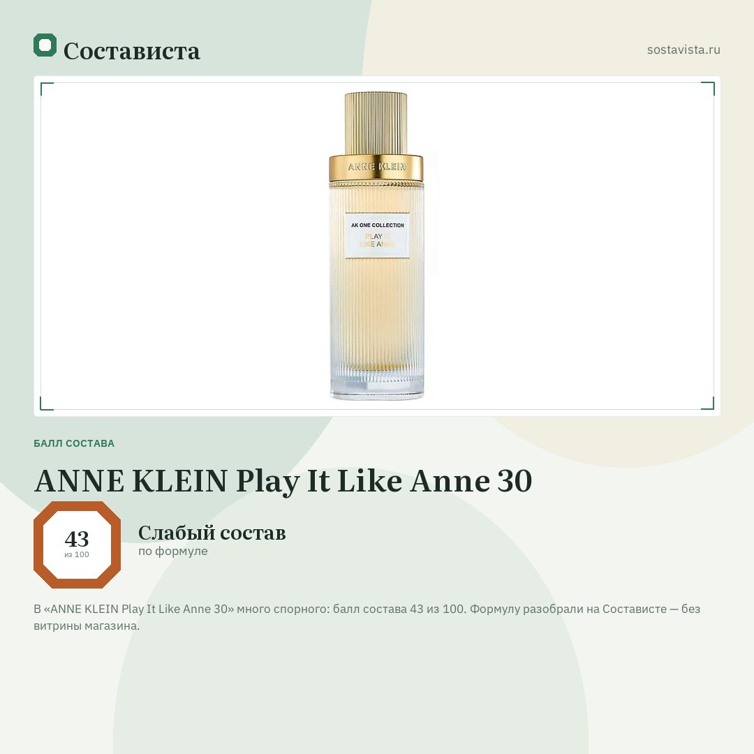 ANNE KLEIN Play It Like Anne 30: балл состава 43 из 100 — Состависта