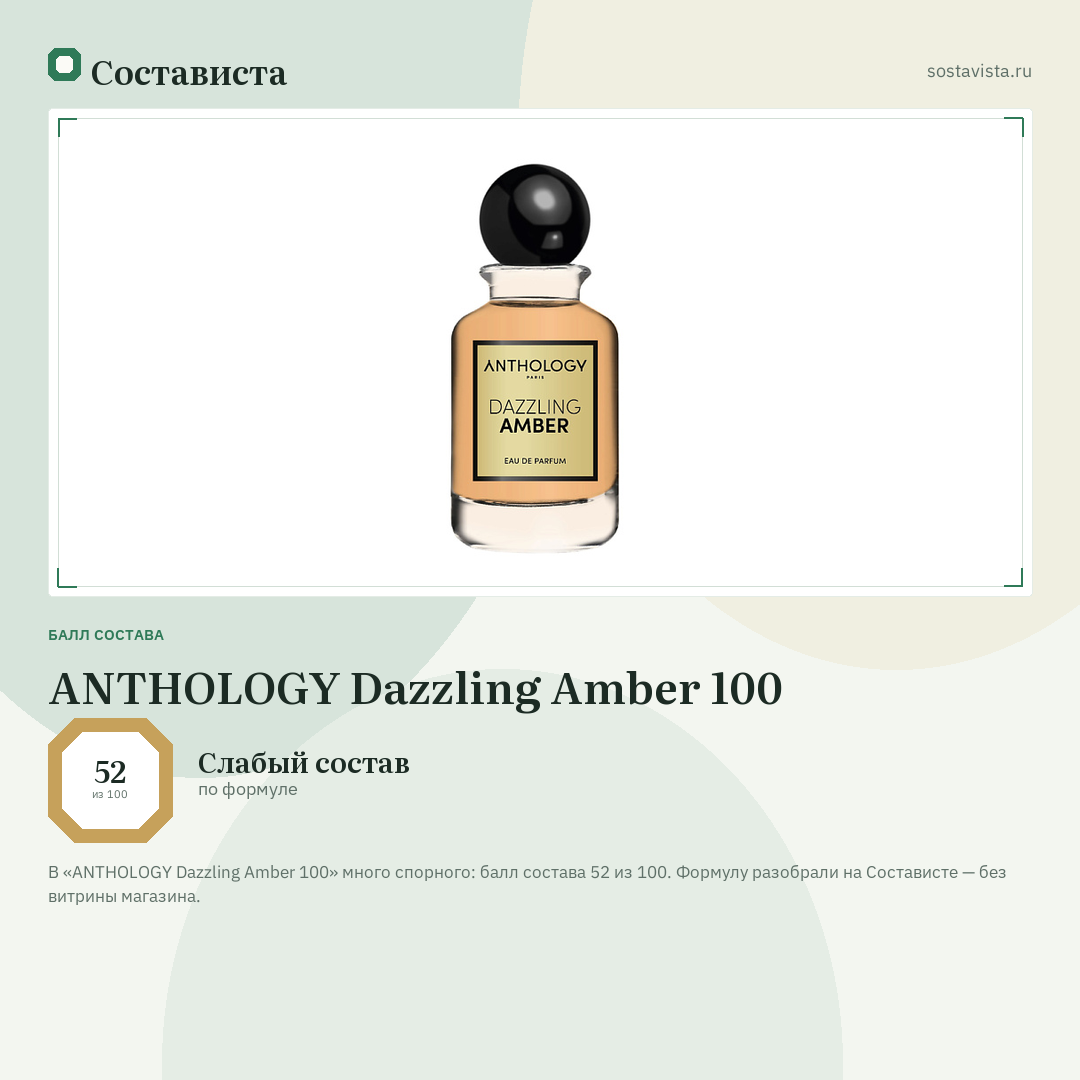 ANTHOLOGY Dazzling Amber 100: балл состава 52 из 100 — Состависта