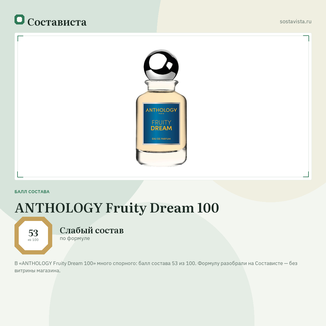ANTHOLOGY Fruity Dream 100: балл состава 53 из 100 — Состависта