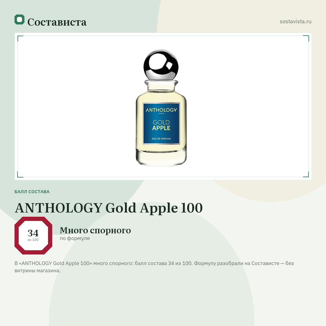 ANTHOLOGY Gold Apple 100: балл состава 34 из 100 — Состависта