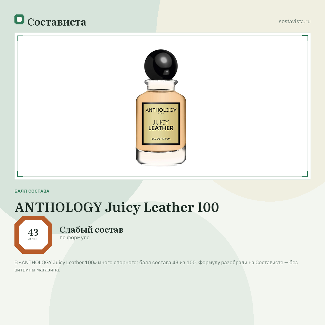 ANTHOLOGY Juicy Leather 100: балл состава 43 из 100 — Состависта