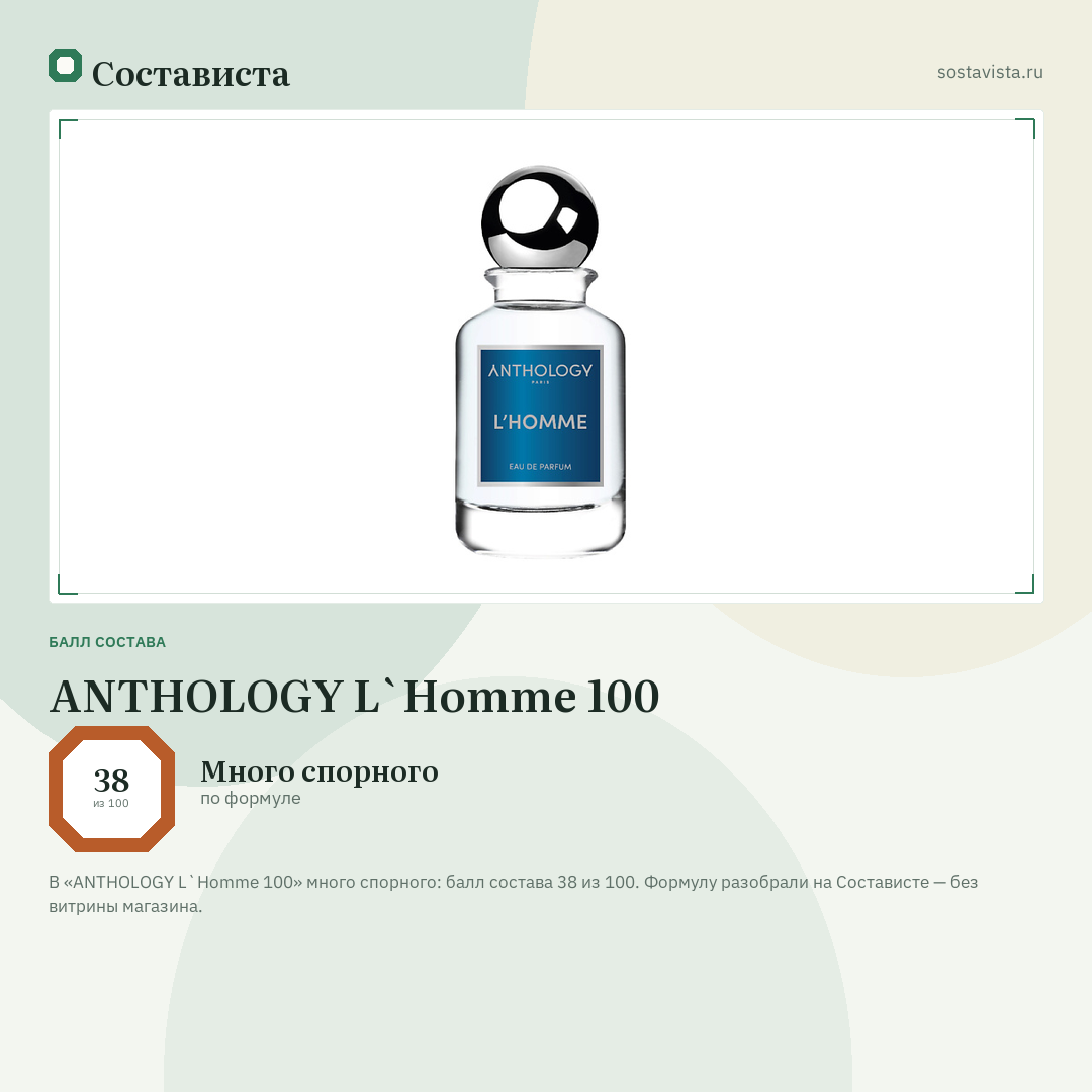ANTHOLOGY L`Homme 100: балл состава 38 из 100 — Состависта