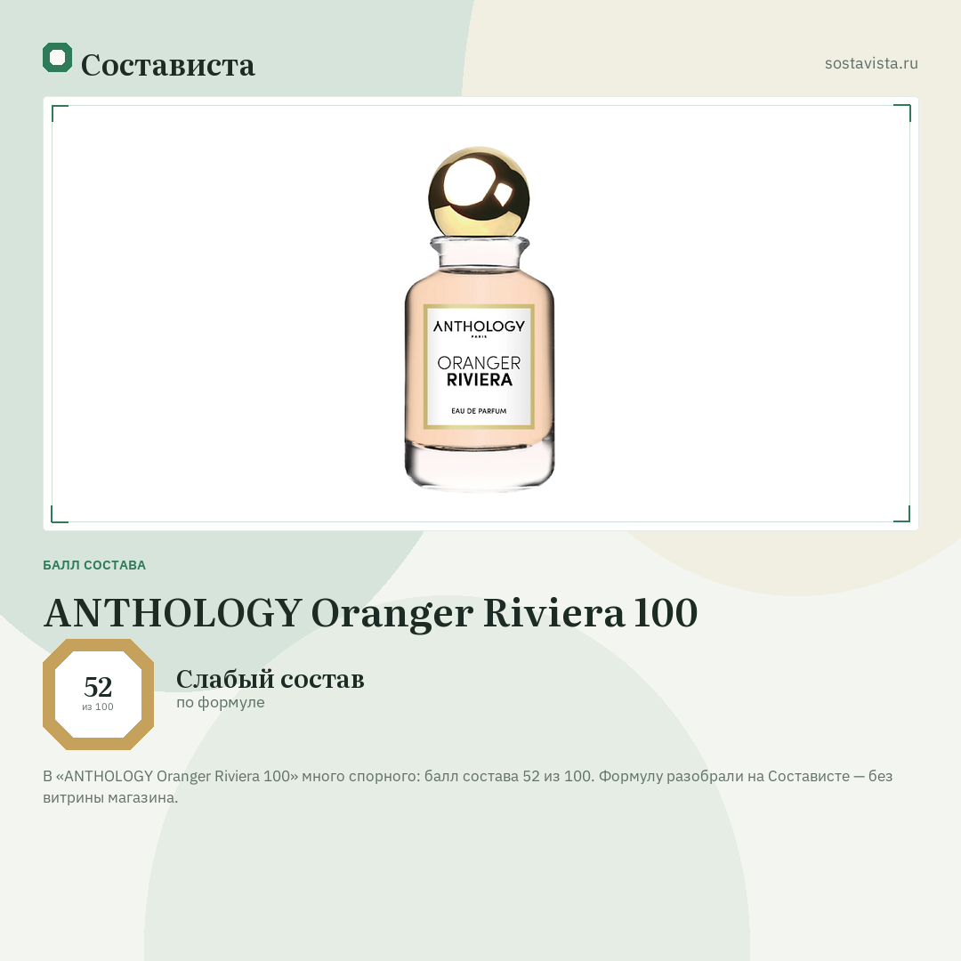 ANTHOLOGY Oranger Riviera 100: балл состава 52 из 100 — Состависта