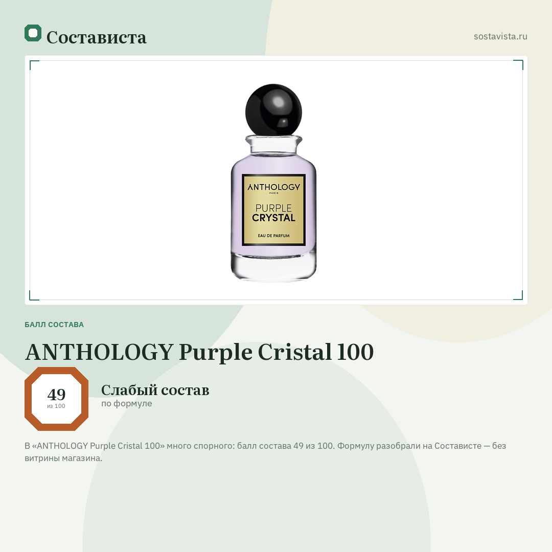 ANTHOLOGY Purple Cristal 100: балл состава 49 из 100 — Состависта