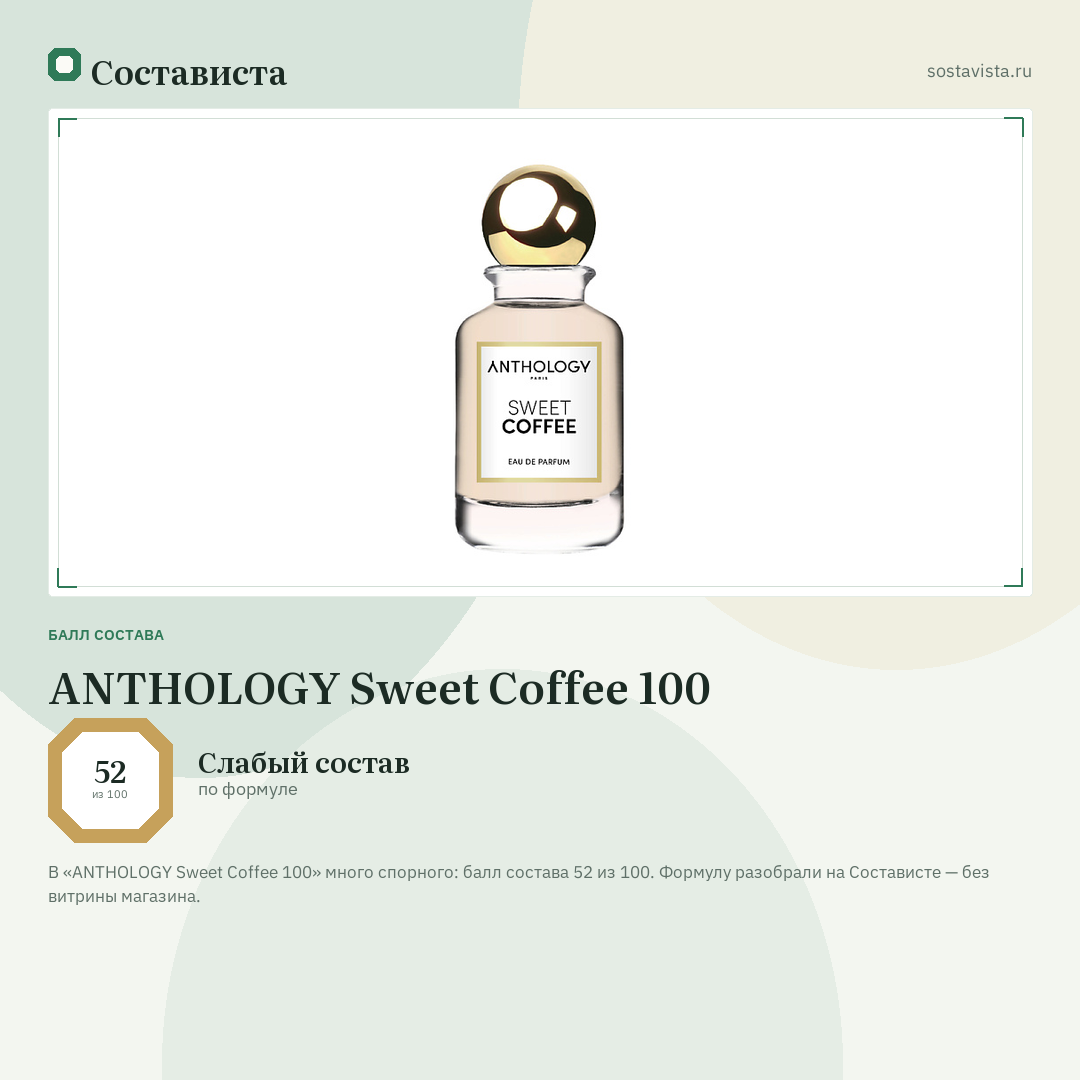ANTHOLOGY Sweet Coffee 100: балл состава 52 из 100 — Состависта