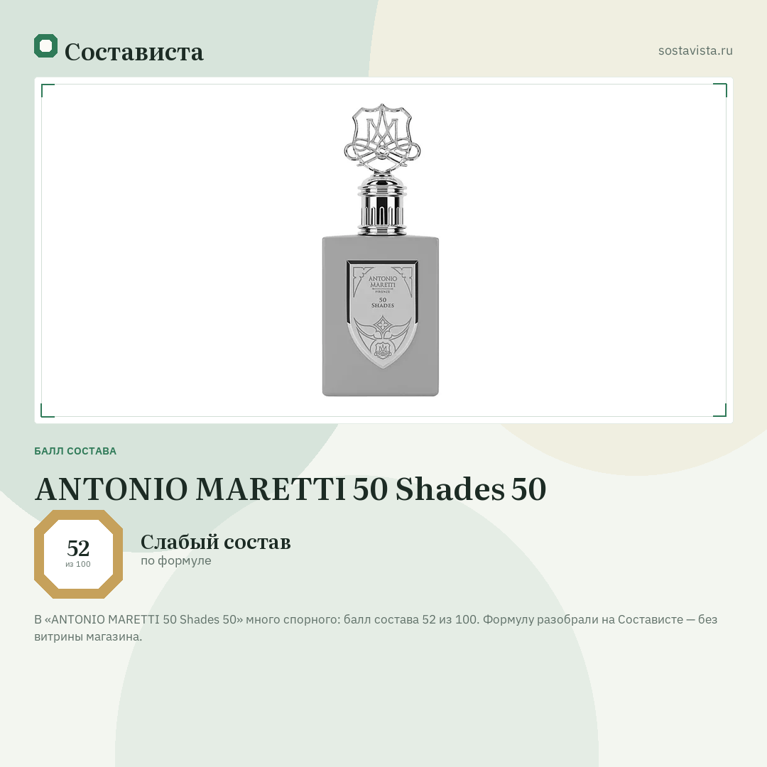 ANTONIO MARETTI 50 Shades 50: балл состава 52 из 100 — Состависта