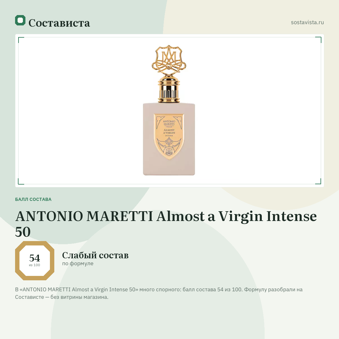 ANTONIO MARETTI Almost a Virgin Intense 50: балл состава 54 из 100 — Состависта
