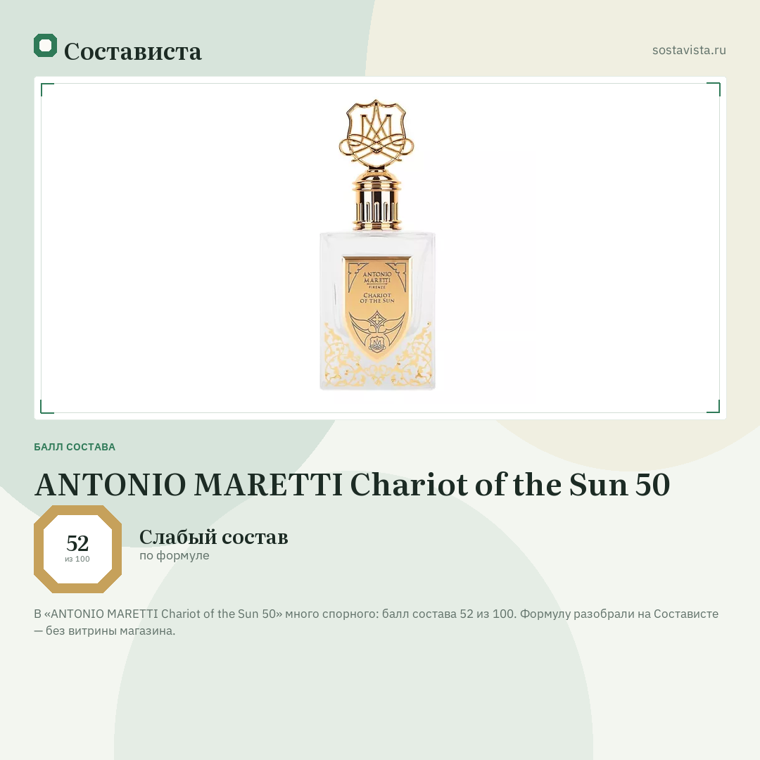 ANTONIO MARETTI Chariot of the Sun 50: балл состава 52 из 100 — Состависта