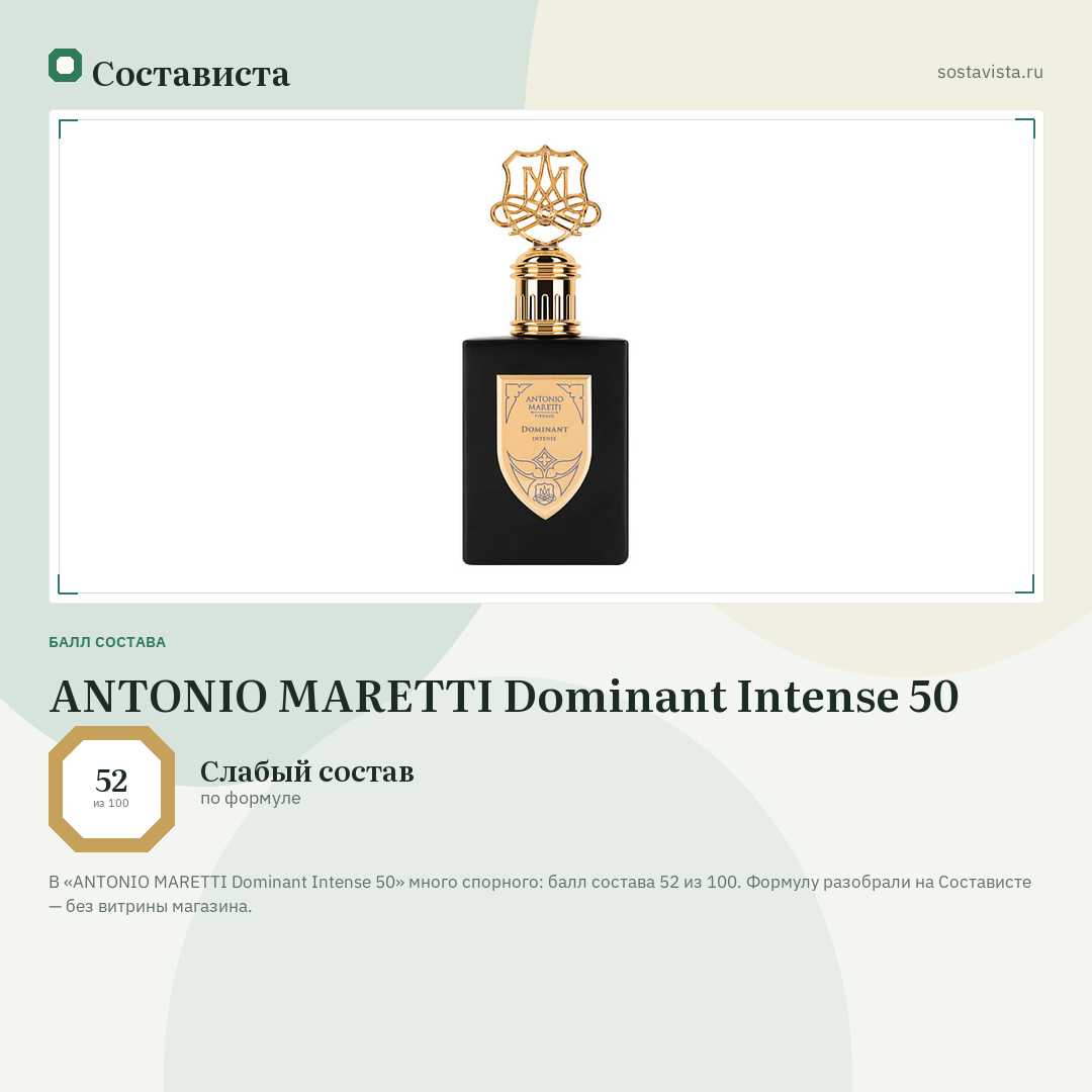ANTONIO MARETTI Dominant Intense 50: балл состава 52 из 100 — Состависта