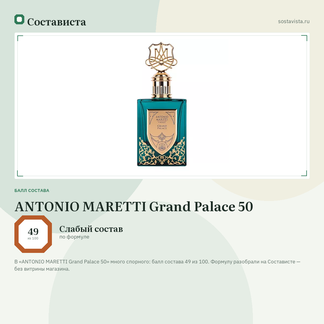 ANTONIO MARETTI Grand Palace 50: балл состава 49 из 100 — Состависта