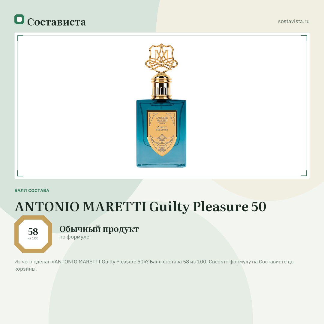 ANTONIO MARETTI Guilty Pleasure 50: балл состава 58 из 100 — Состависта