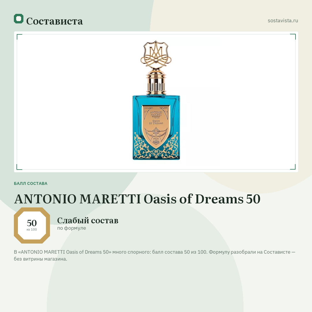 ANTONIO MARETTI Oasis of Dreams 50: балл состава 50 из 100 — Состависта