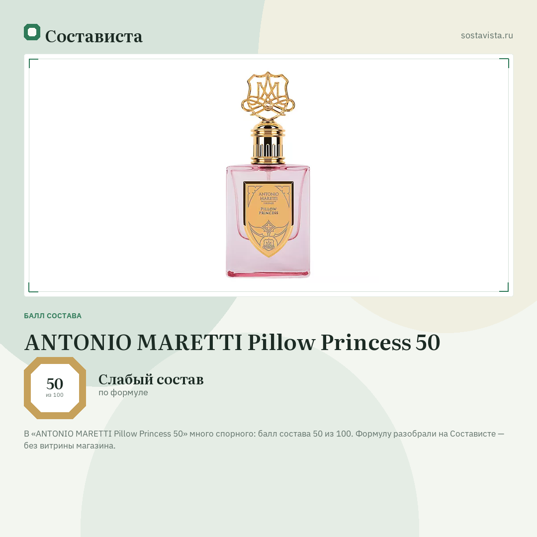 ANTONIO MARETTI Pillow Princess 50: балл состава 50 из 100 — Состависта