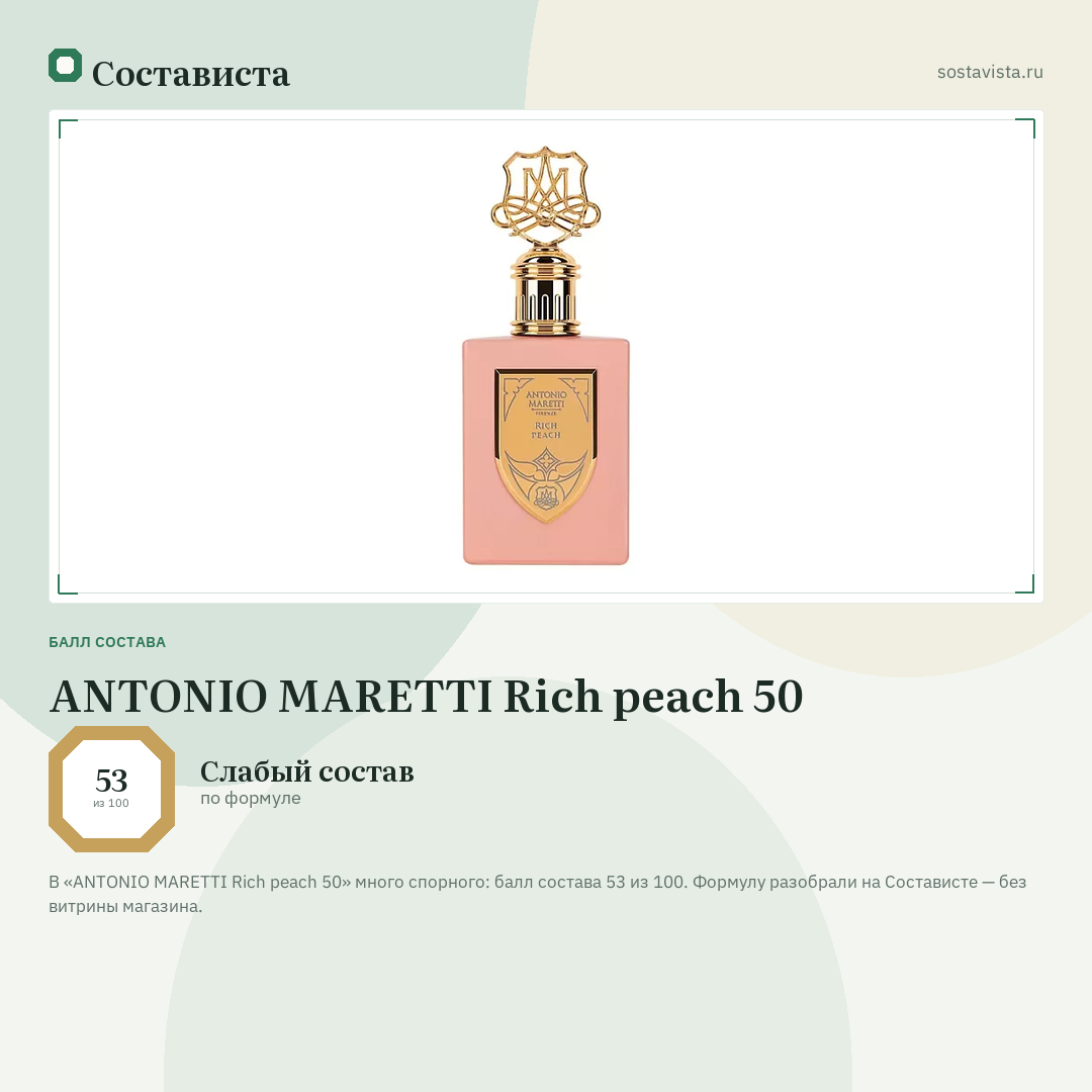 ANTONIO MARETTI Rich peach 50: балл состава 53 из 100 — Состависта