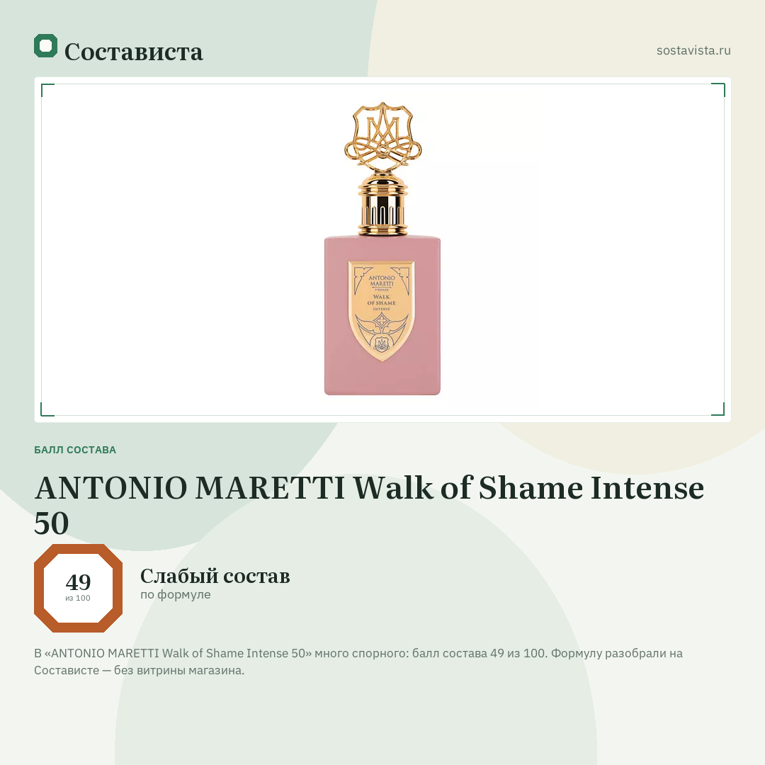 ANTONIO MARETTI Walk of Shame Intense 50: балл состава 49 из 100 — Состависта