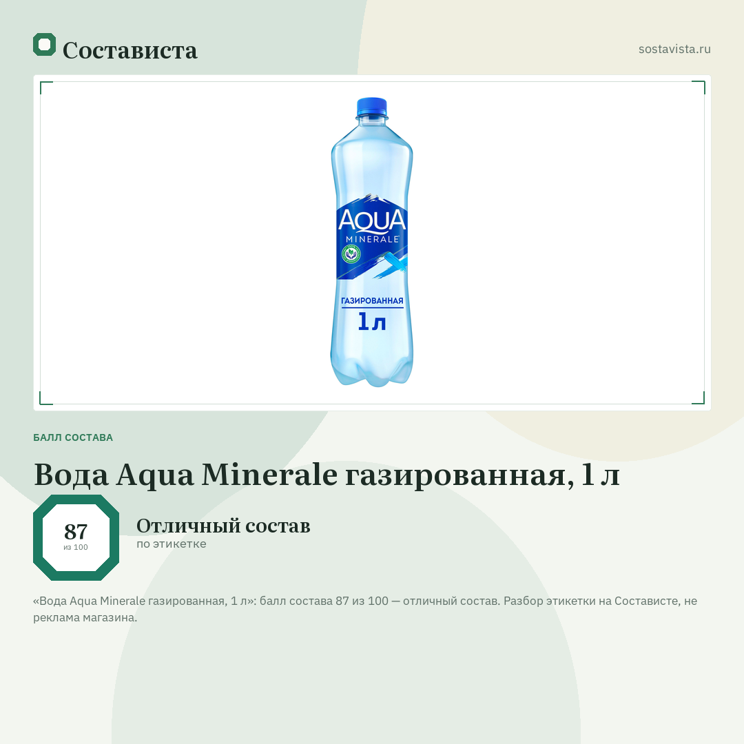Вода Aqua Minerale газированная, 1 л: балл состава 87 из 100 — Состависта
