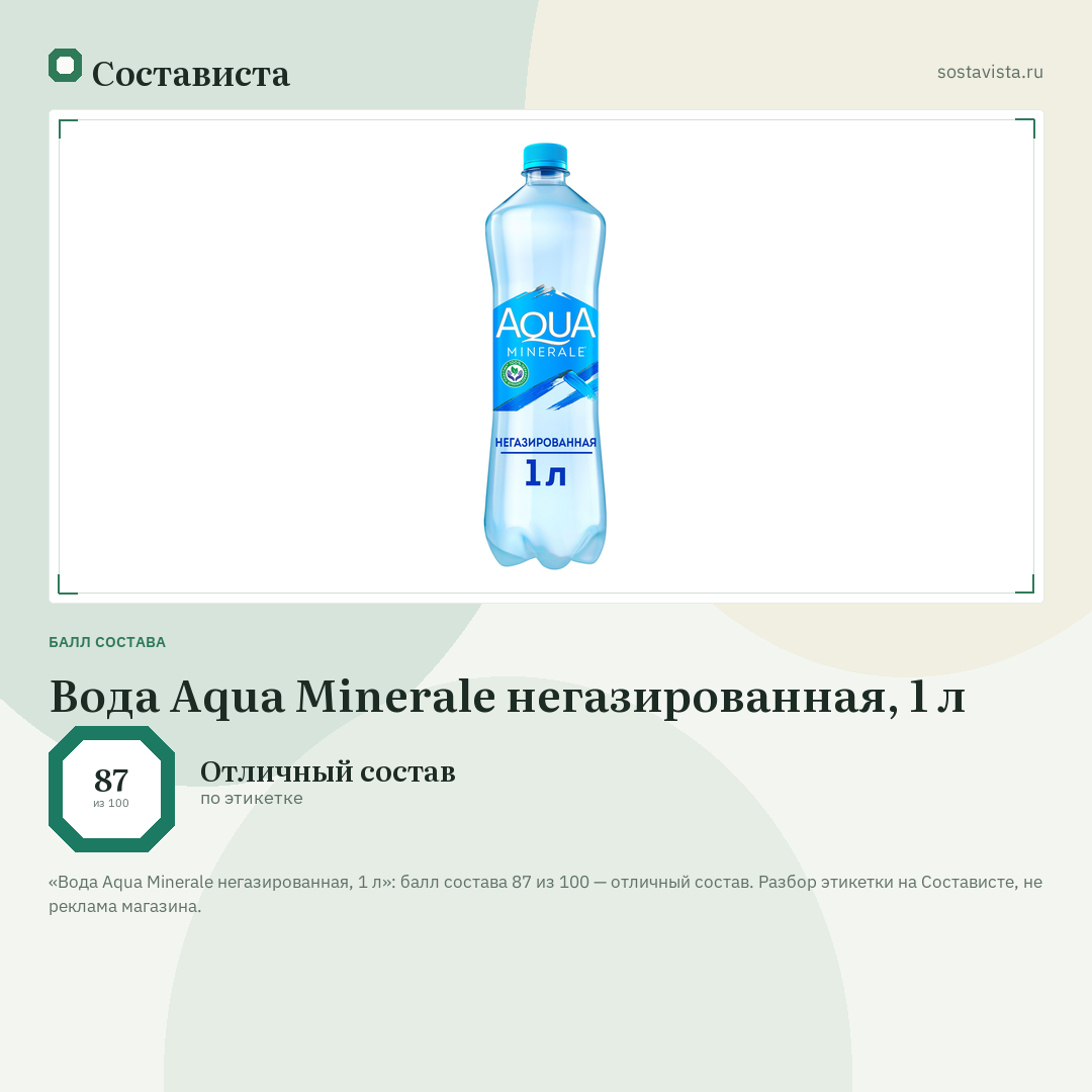 Вода Aqua Minerale негазированная, 1 л: балл состава 87 из 100 — Состависта