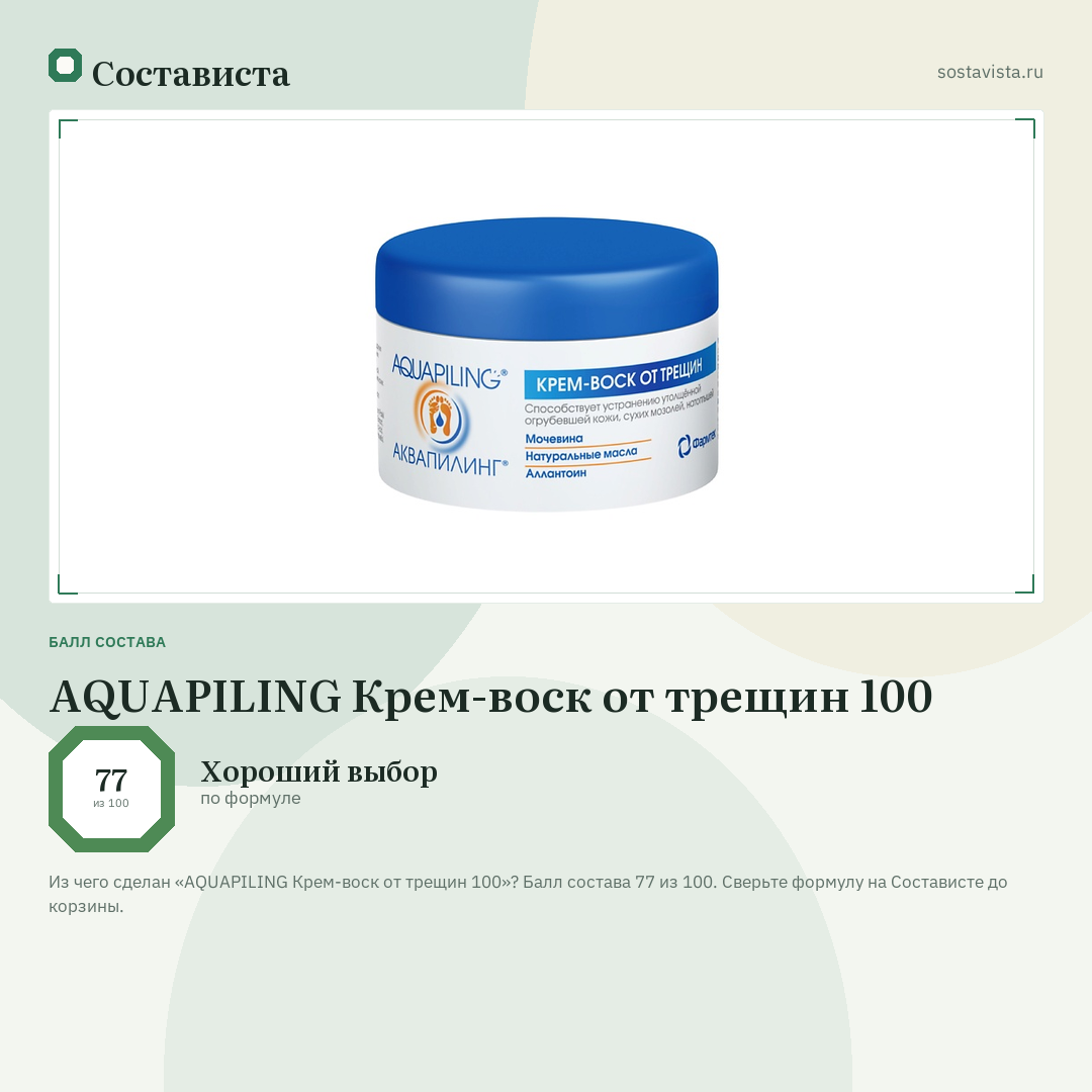 AQUAPILING Крем-воск от трещин 100: балл состава 77 из 100 — Состависта