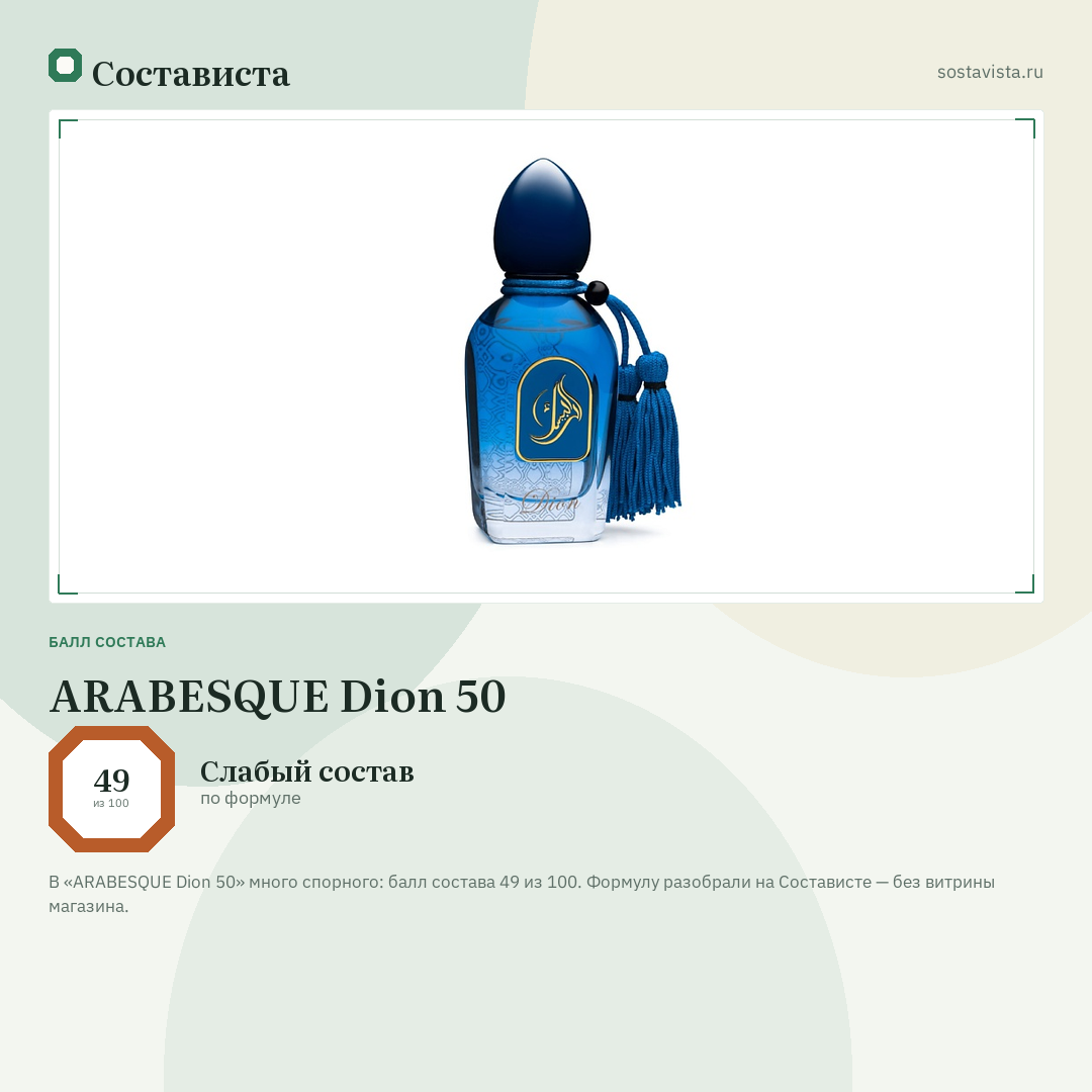 ARABESQUE Dion 50: балл состава 49 из 100 — Состависта