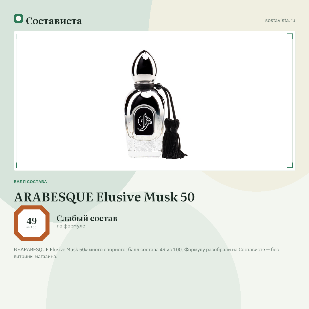ARABESQUE Elusive Musk 50: балл состава 49 из 100 — Состависта