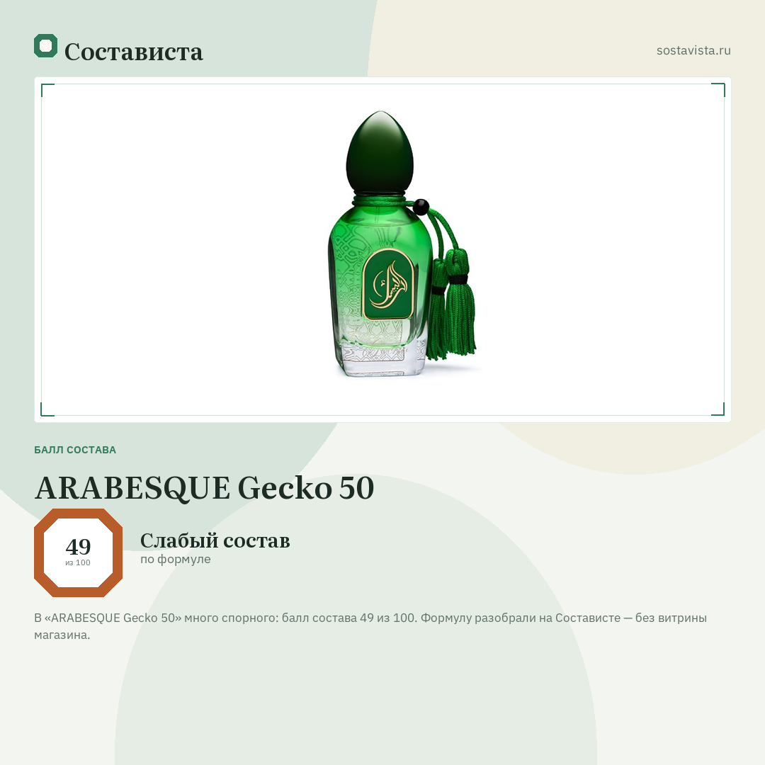 ARABESQUE Gecko 50: балл состава 49 из 100 — Состависта