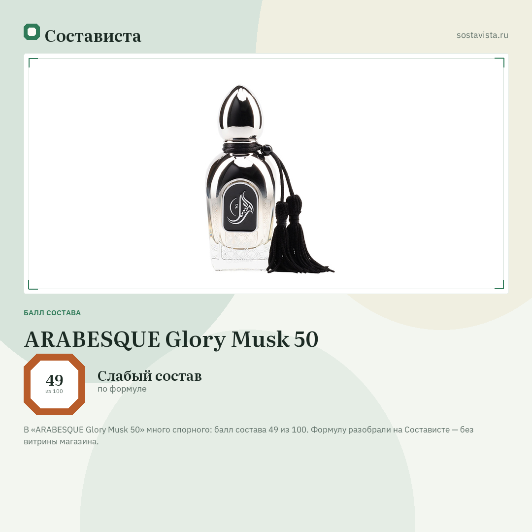 ARABESQUE Glory Musk 50: балл состава 49 из 100 — Состависта