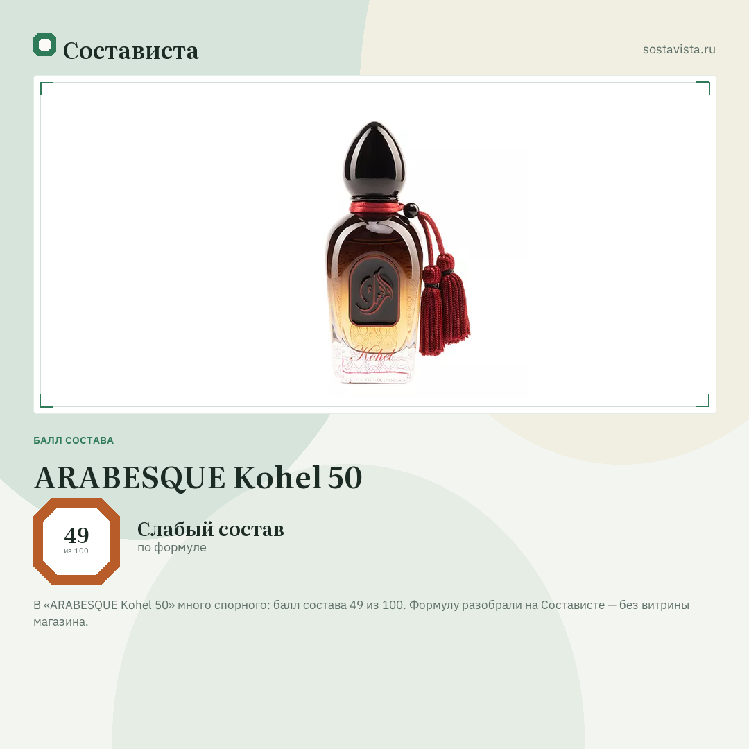 ARABESQUE Kohel 50: балл состава 49 из 100 — Состависта