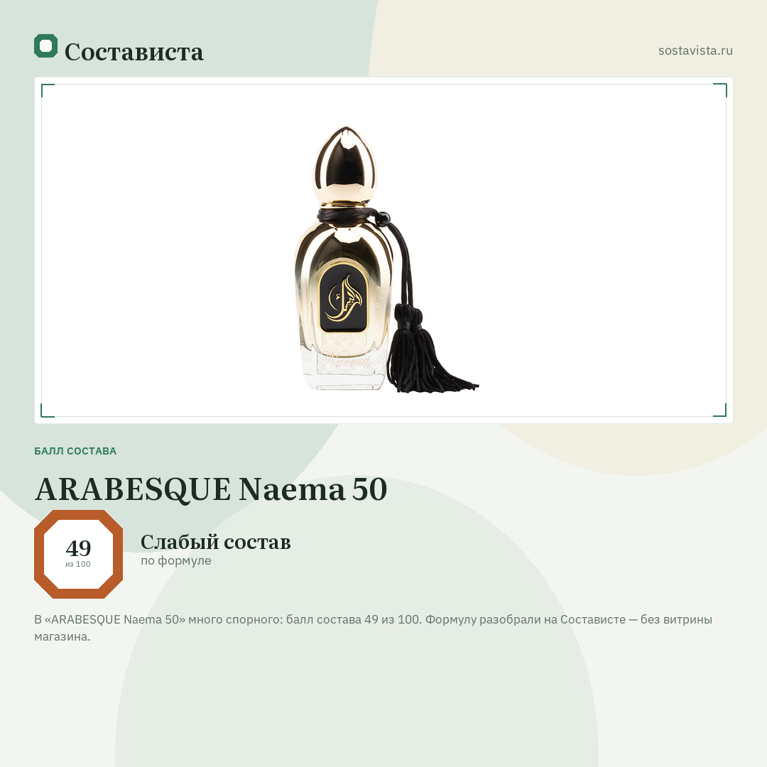 ARABESQUE Naema 50: балл состава 49 из 100 — Состависта