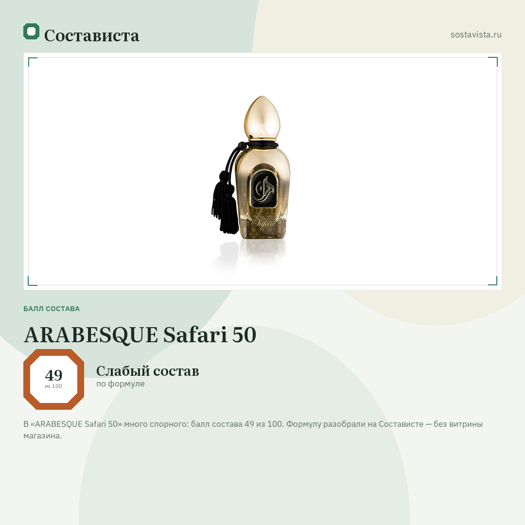 ARABESQUE Safari 50: балл состава 49 из 100 — Состависта
