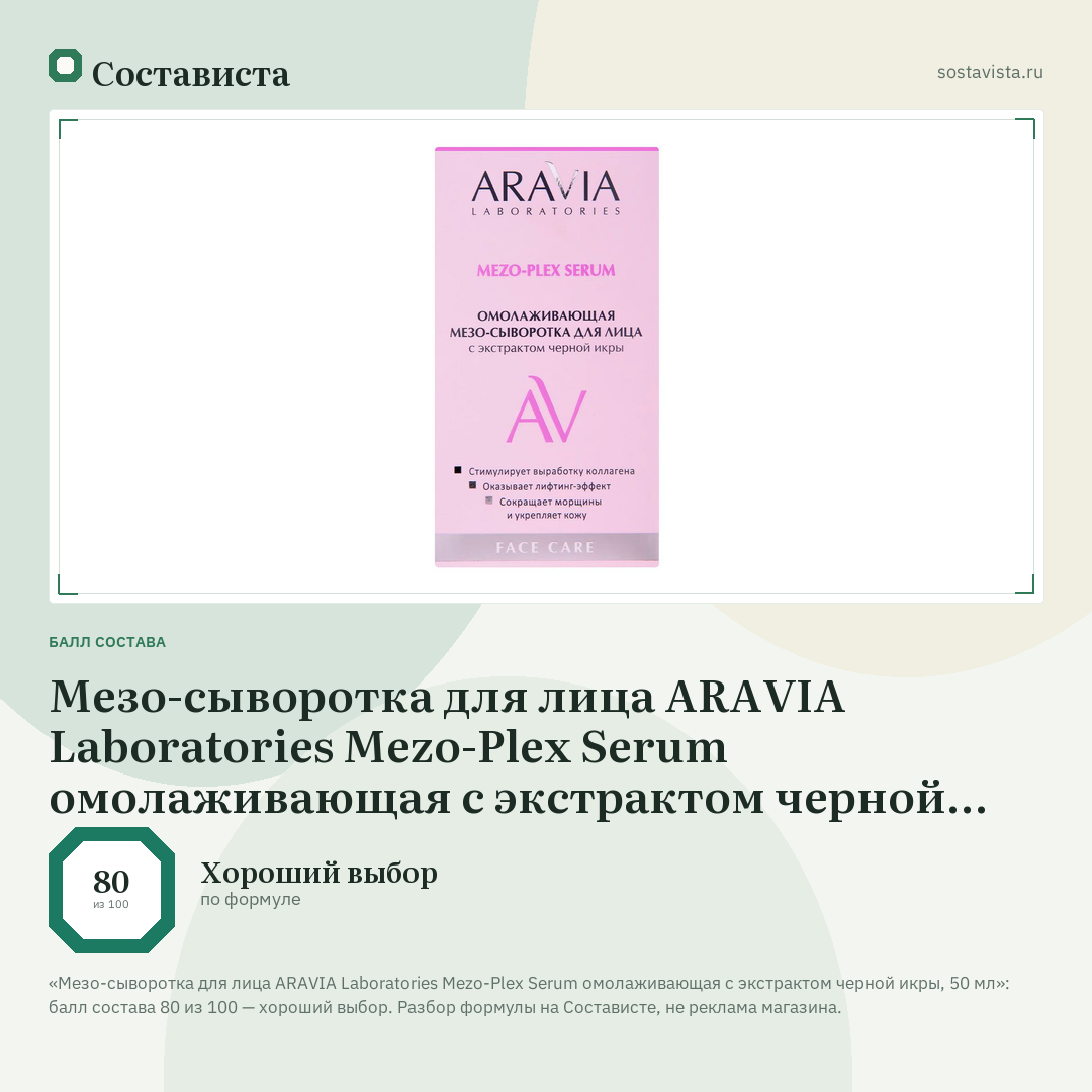 Мезо-сыворотка для лица ARAVIA Laboratories Mezo-Plex Serum омолаживающая с экстрактом черной икры, 50 мл: балл состава 80 из 100 — Состависта