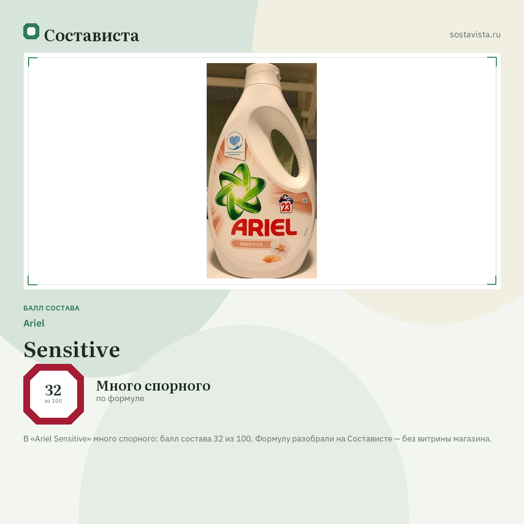 Ariel Sensitive: балл состава 32 из 100 — Состависта