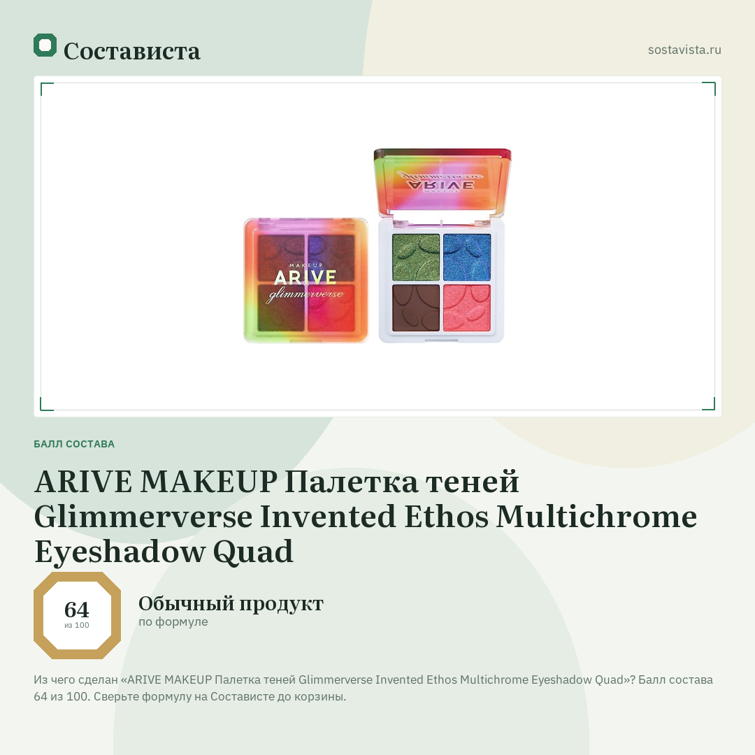 ARIVE MAKEUP Палетка теней Glimmerverse Invented Ethos Multichrome Eyeshadow Quad: балл состава 64 из 100 — Состависта
