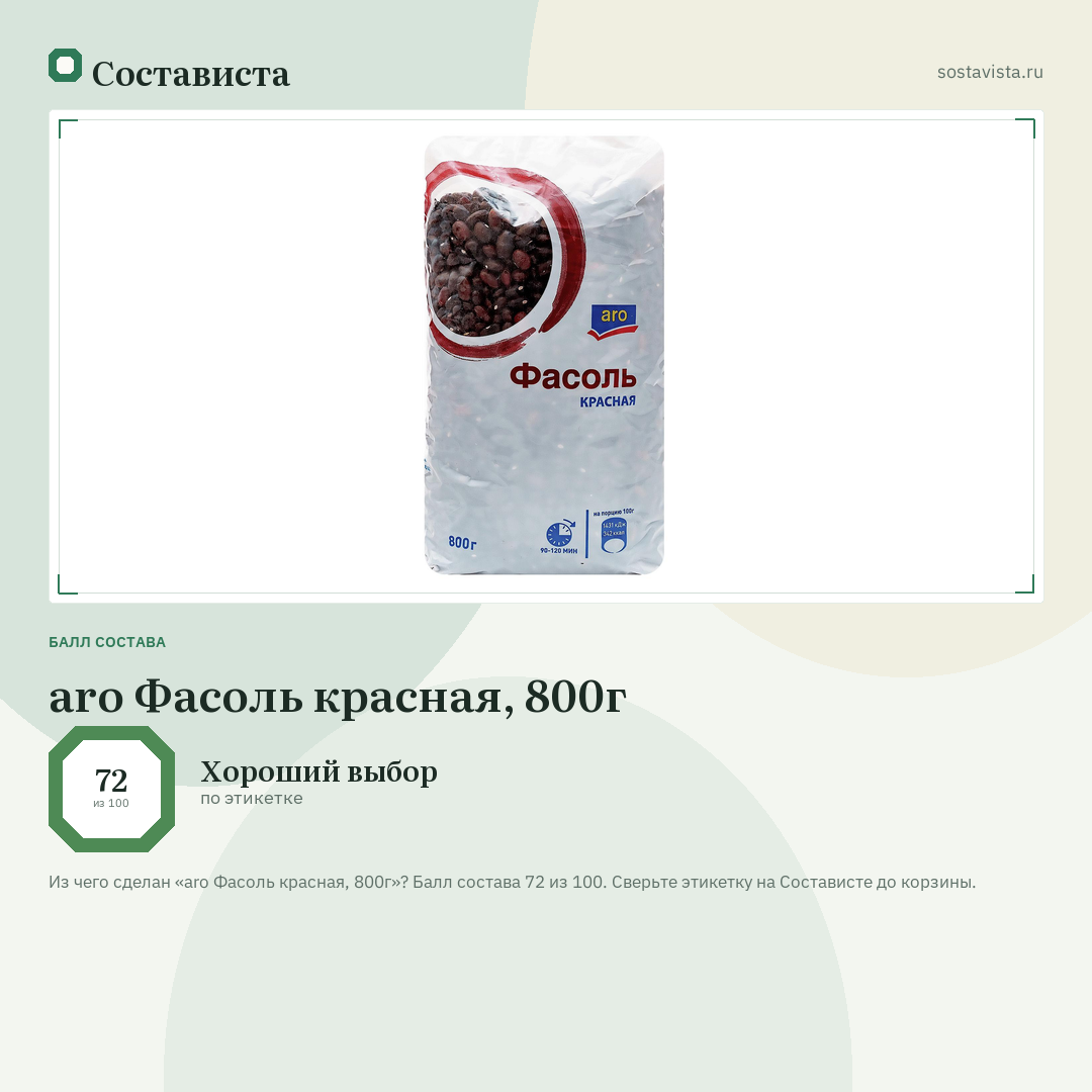 aro Фасоль красная, 800г: балл состава 72 из 100 — Состависта