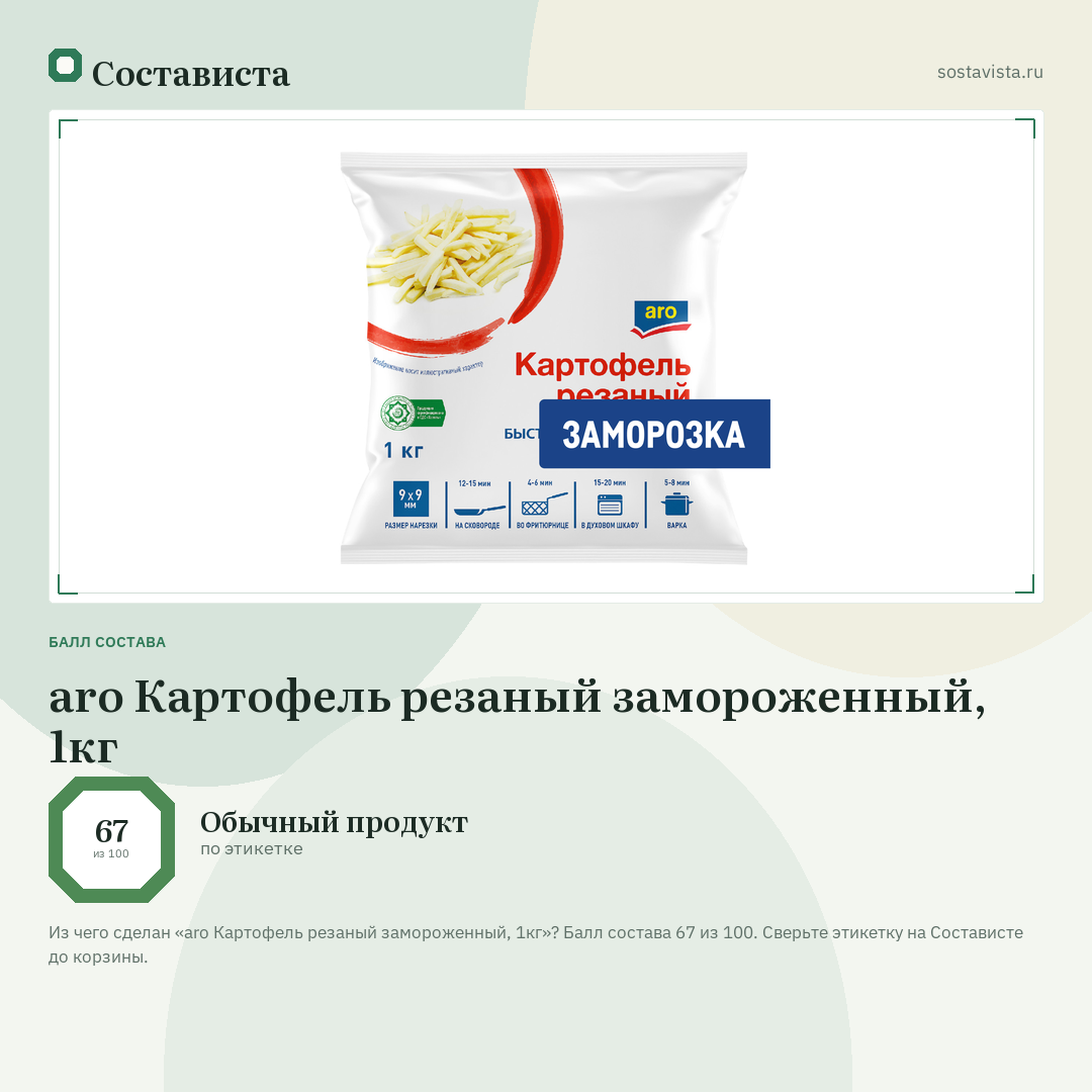 aro Картофель резаный замороженный, 1кг: балл состава 67 из 100 — Состависта
