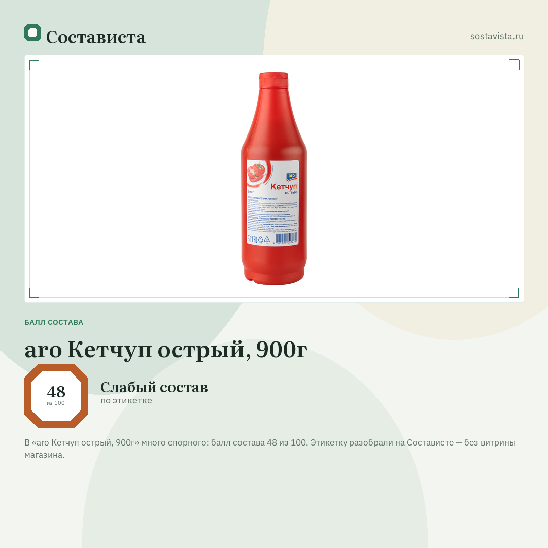aro Кетчуп острый, 900г: балл состава 48 из 100 — Состависта