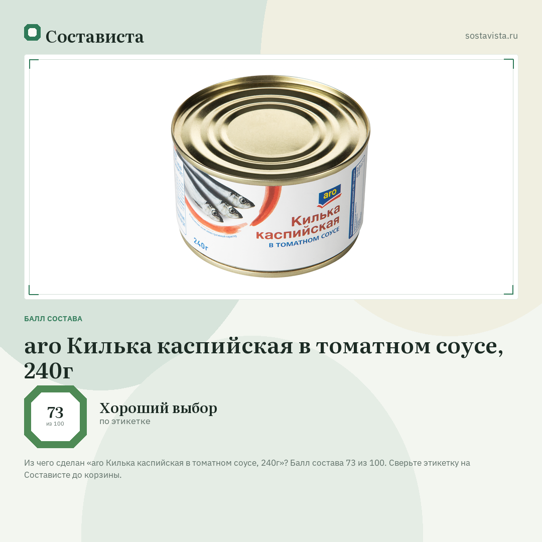 aro Килька каспийская в томатном соусе, 240г: балл состава 73 из 100 — Состависта