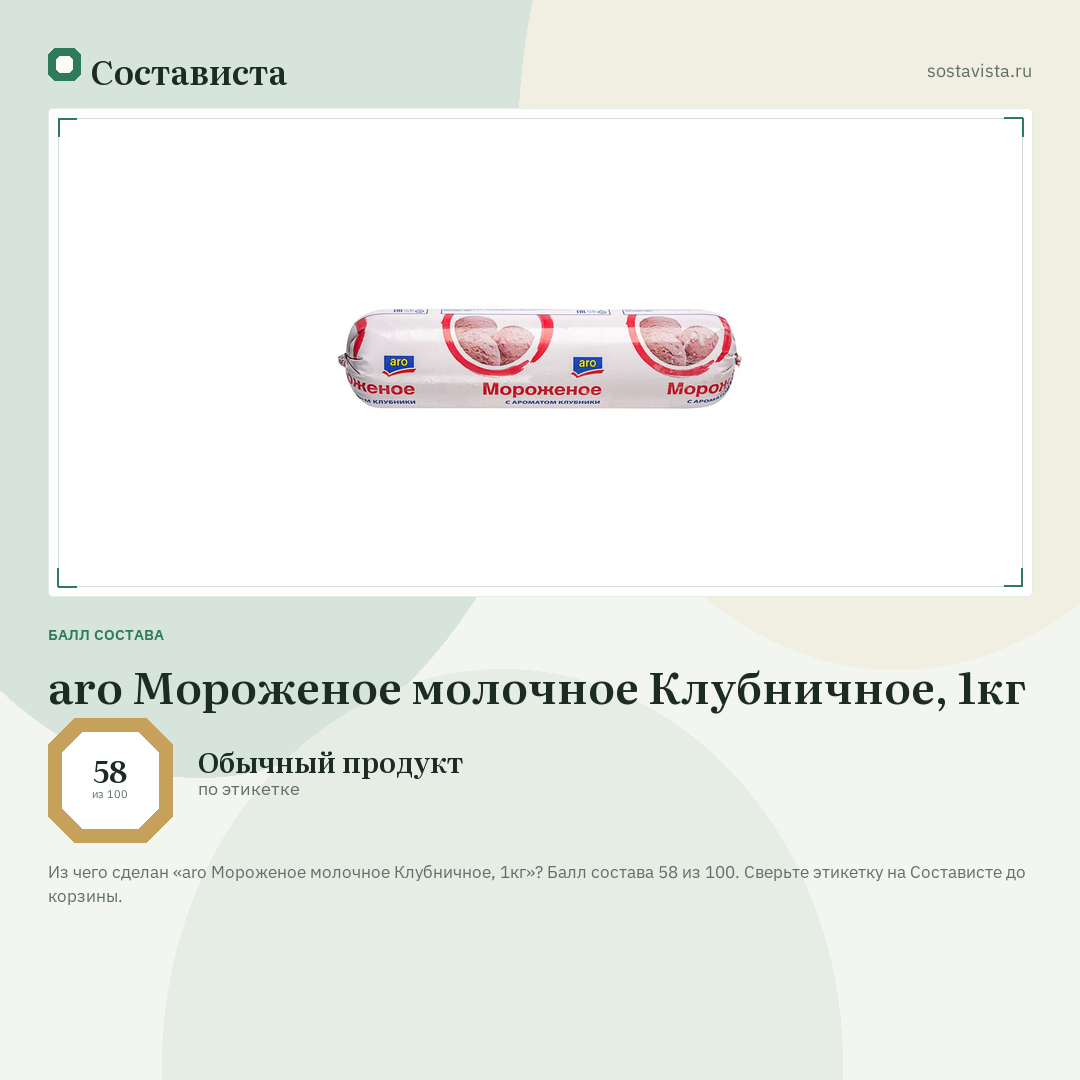 aro Мороженое молочное Клубничное, 1кг: балл состава 58 из 100 — Состависта
