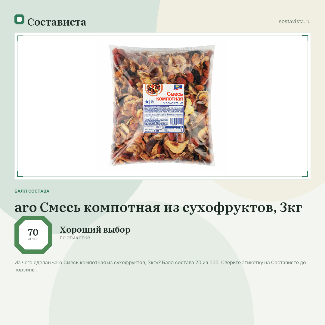 aro Смесь компотная из сухофруктов, 3кг: балл состава 70 из 100 — Состависта