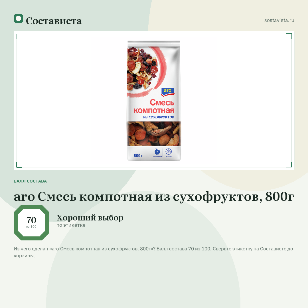 aro Смесь компотная из сухофруктов, 800г: балл состава 70 из 100 — Состависта