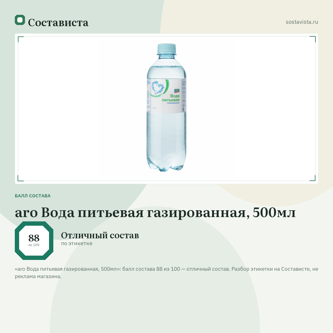aro Вода питьевая газированная, 500мл: балл состава 88 из 100 — Состависта