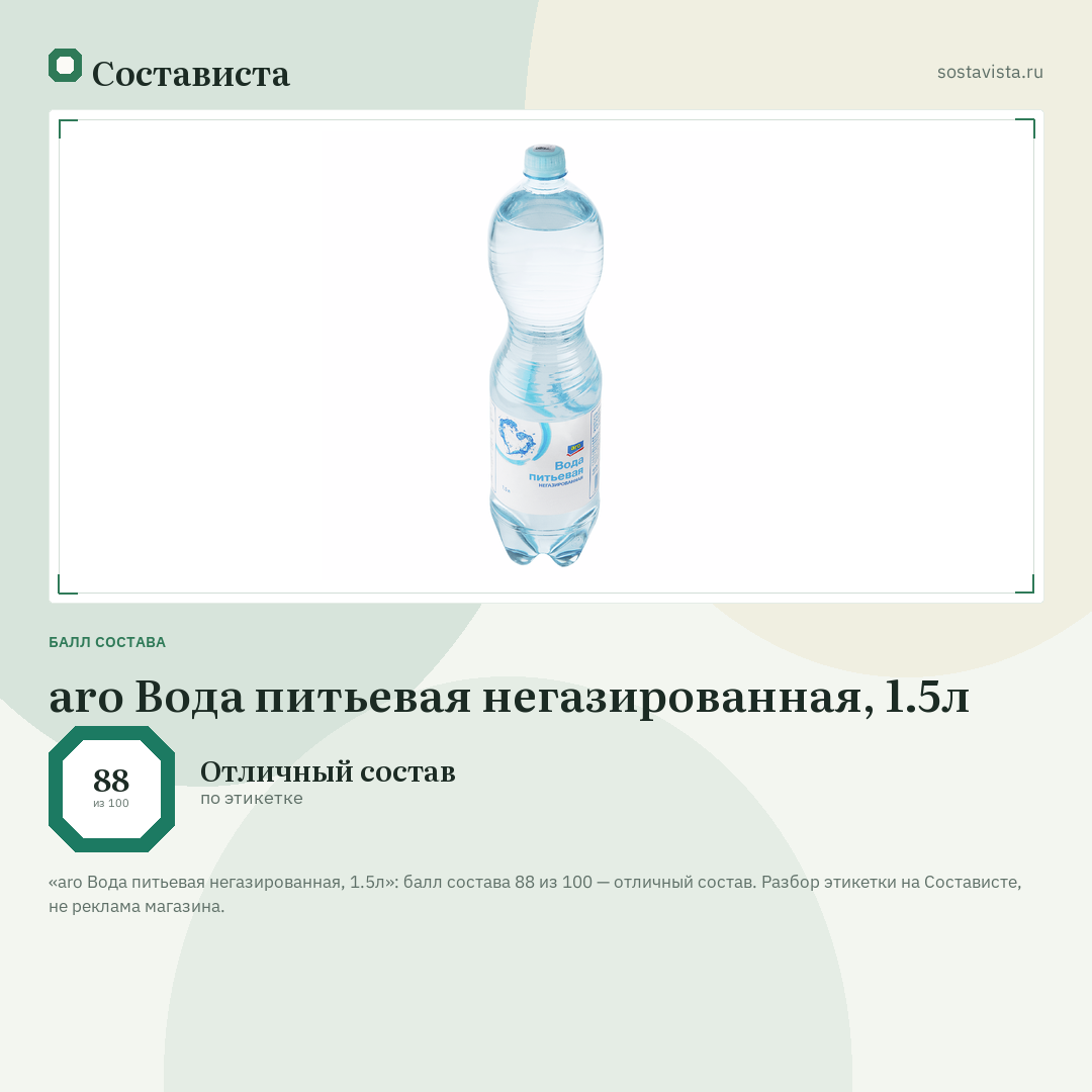 aro Вода питьевая негазированная, 1.5л: балл состава 88 из 100 — Состависта
