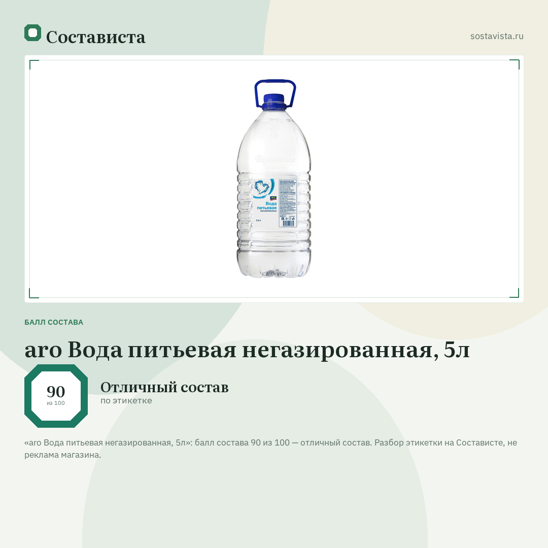 aro Вода питьевая негазированная, 5л: балл состава 90 из 100 — Состависта