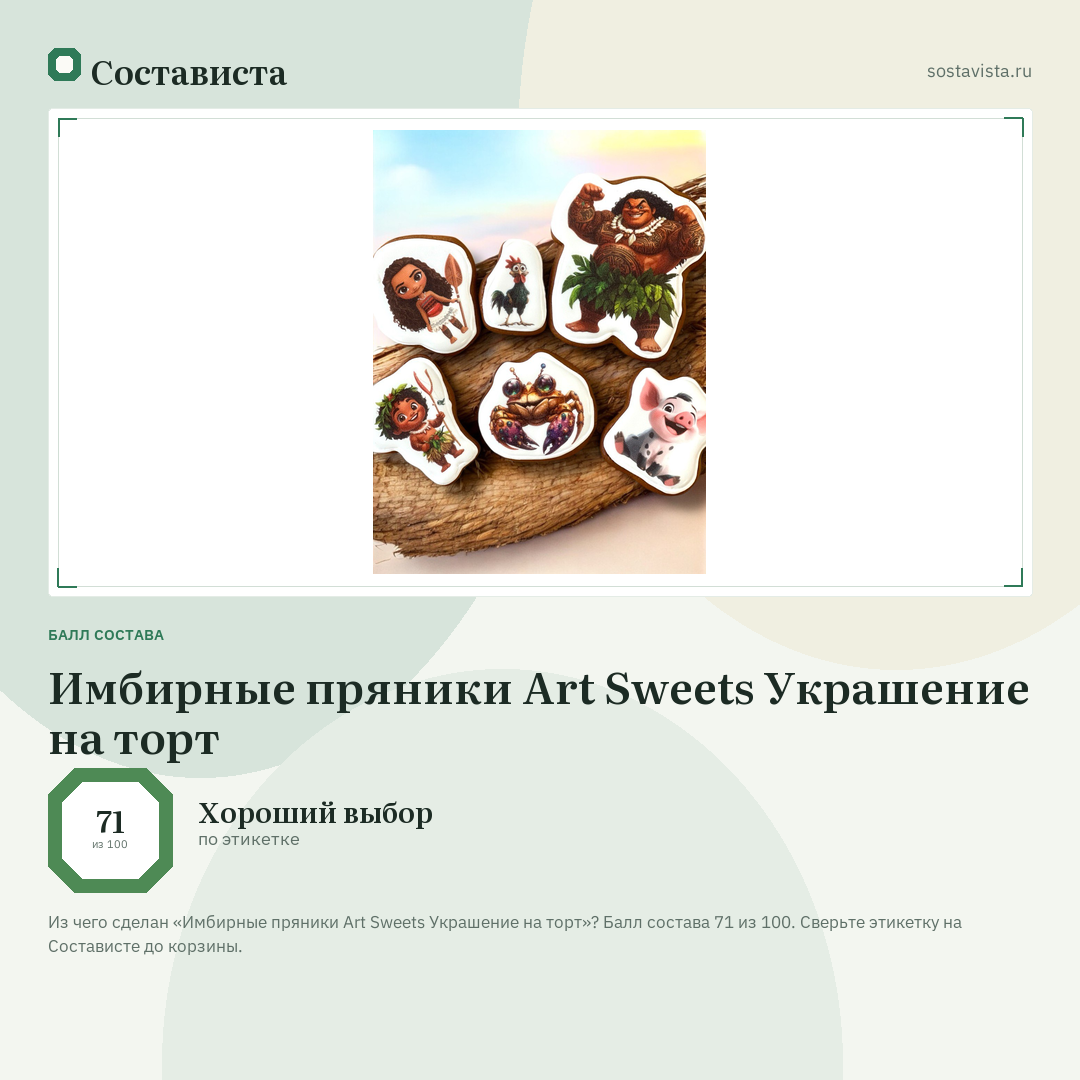 Имбирные пряники Art Sweets Украшение на торт: балл состава 71 из 100 — Состависта