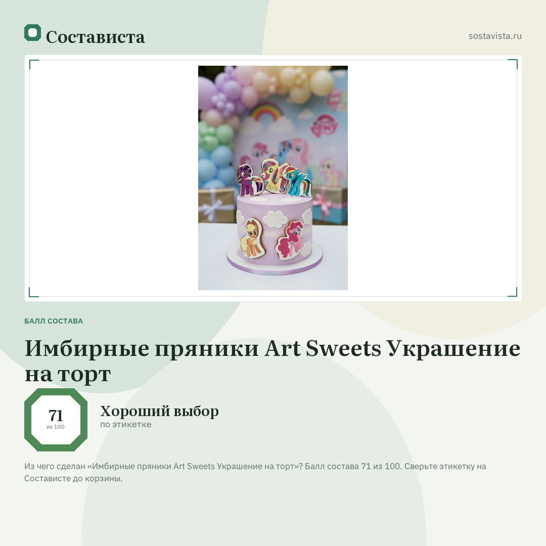 Имбирные пряники Art Sweets Украшение на торт: балл состава 71 из 100 — Состависта