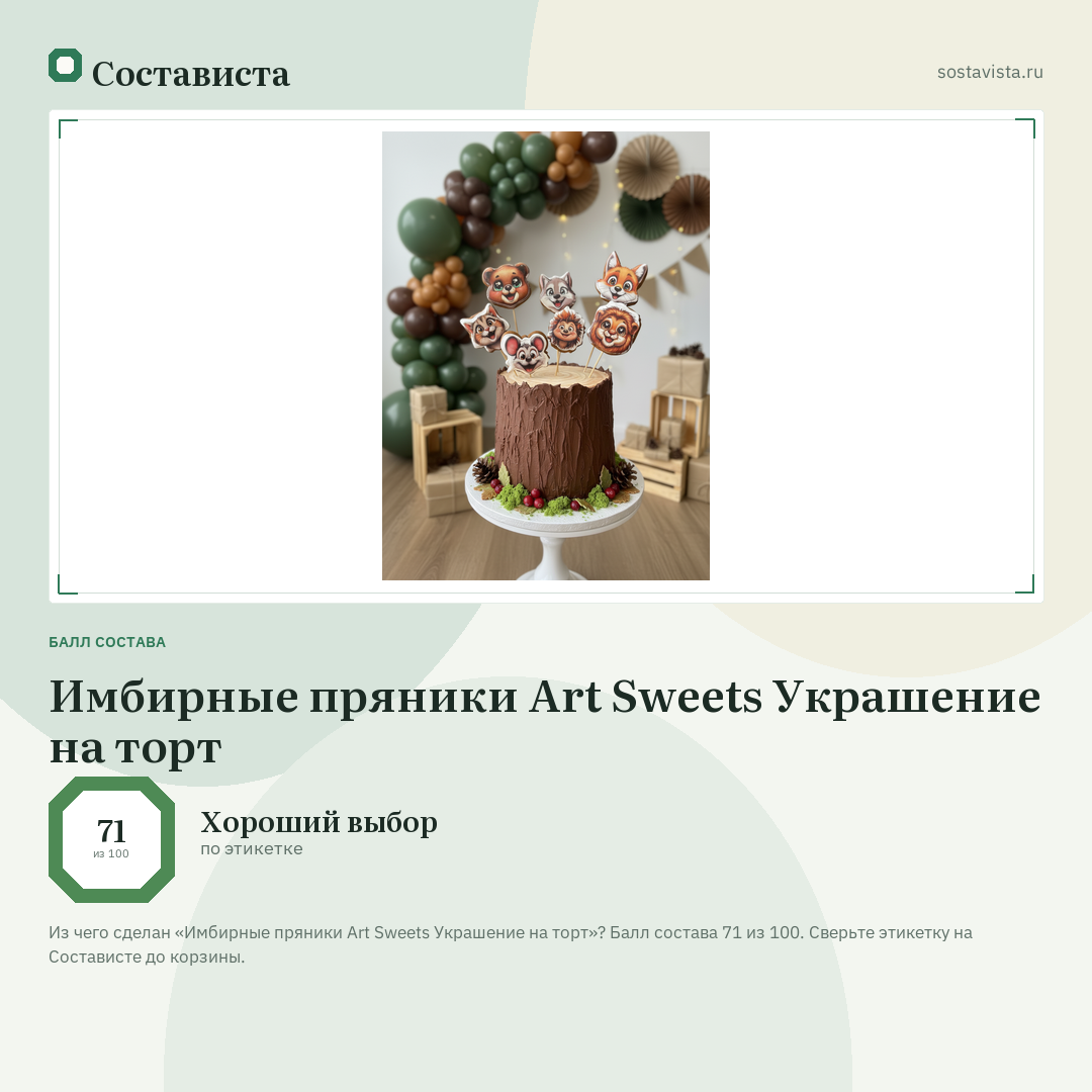Имбирные пряники Art Sweets Украшение на торт: балл состава 71 из 100 — Состависта