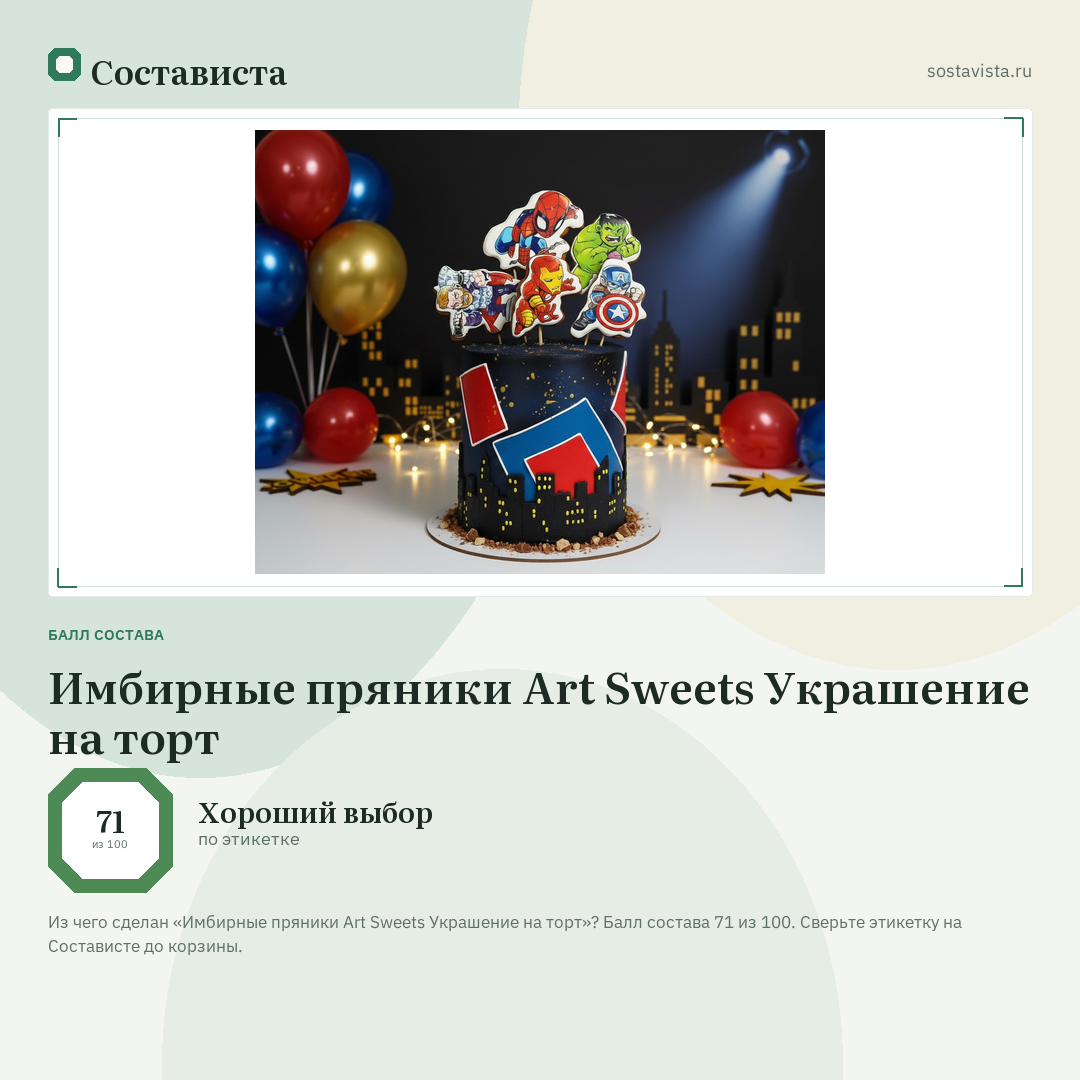 Имбирные пряники Art Sweets Украшение на торт: балл состава 71 из 100 — Состависта