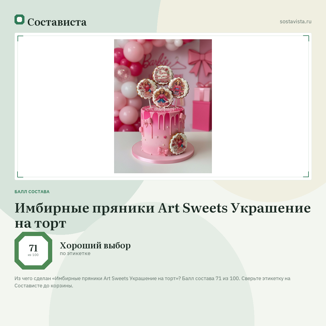Имбирные пряники Art Sweets Украшение на торт: балл состава 71 из 100 — Состависта
