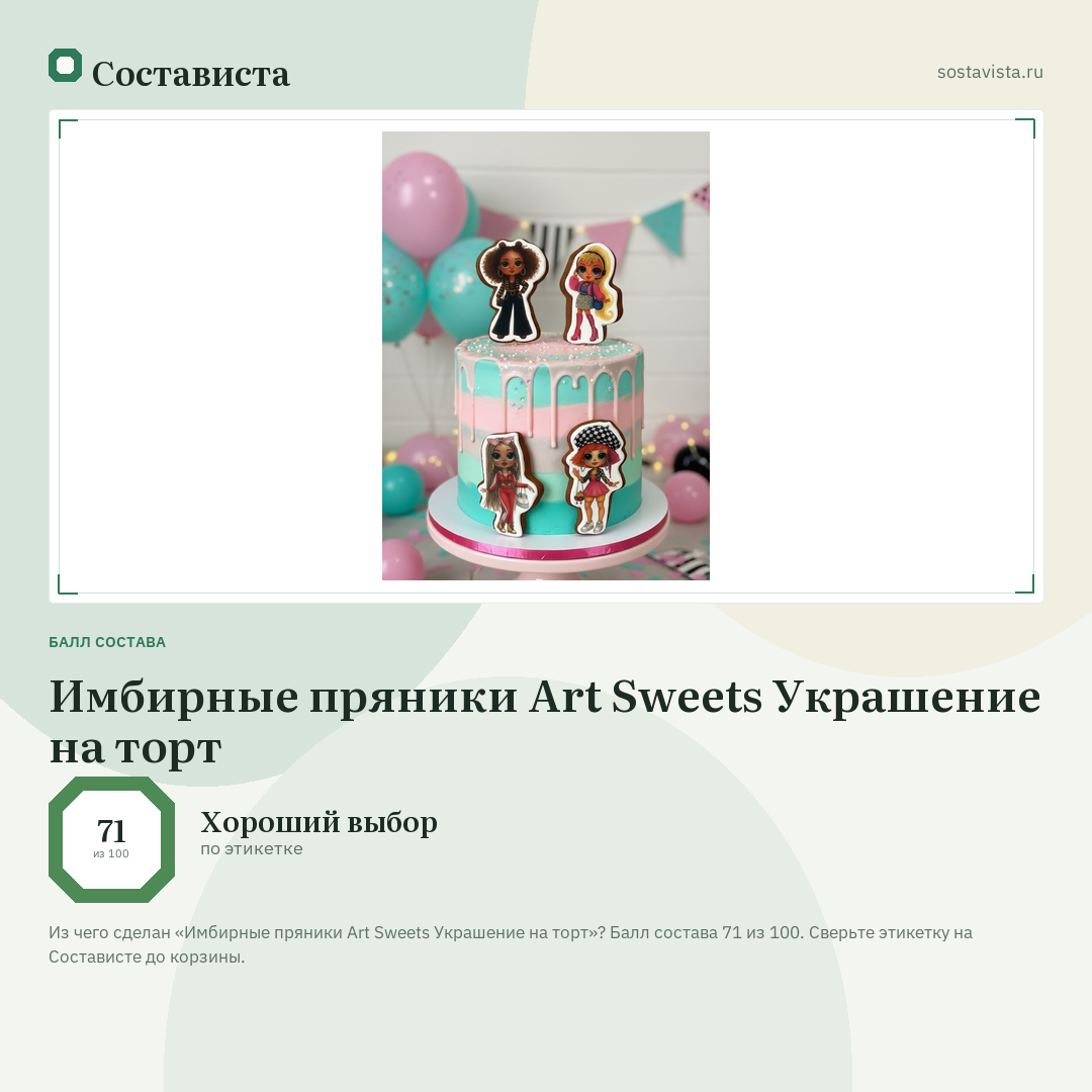 Имбирные пряники Art Sweets Украшение на торт: балл состава 71 из 100 — Состависта