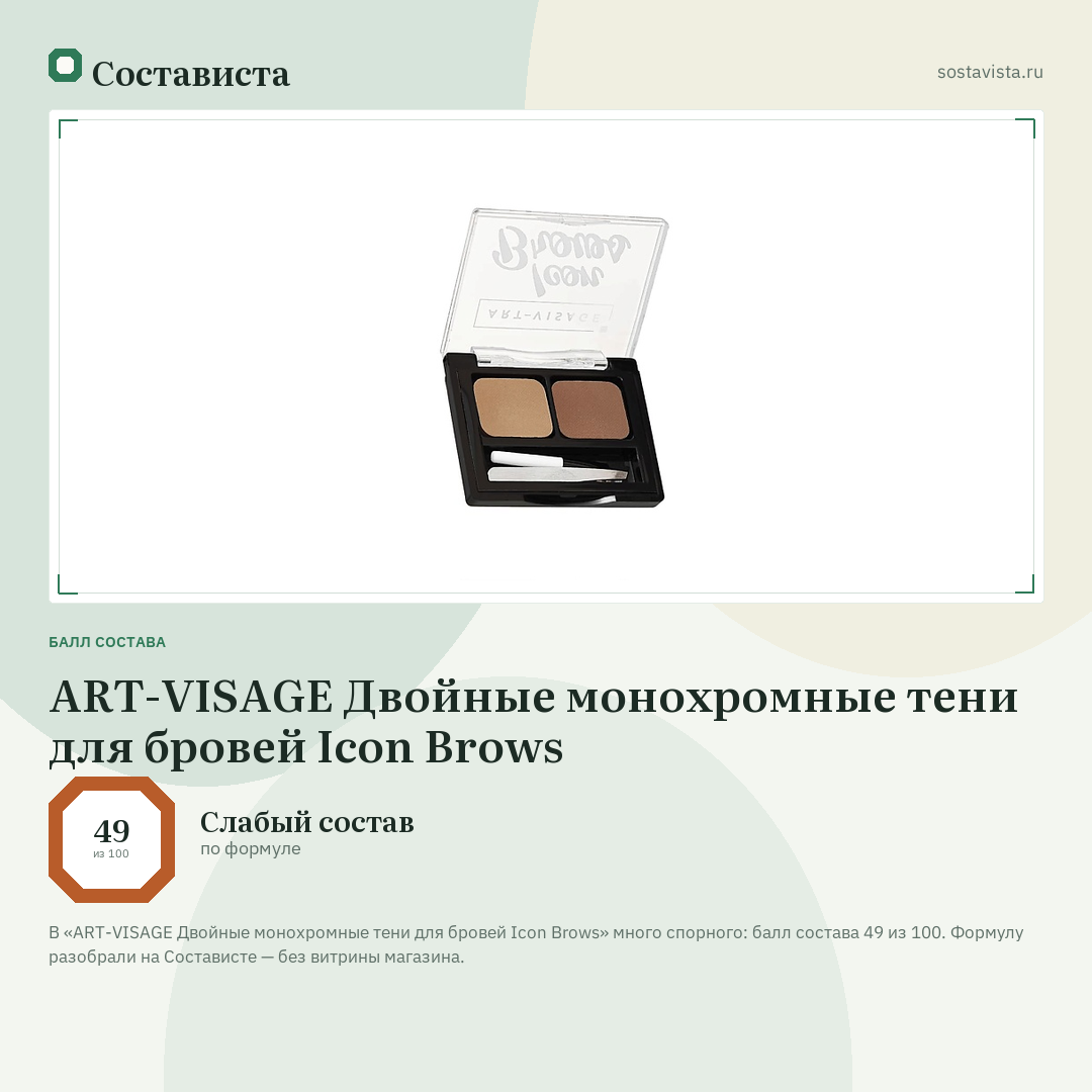 ART-VISAGE Двойные монохромные тени для бровей Icon Brows: балл состава 49 из 100 — Состависта